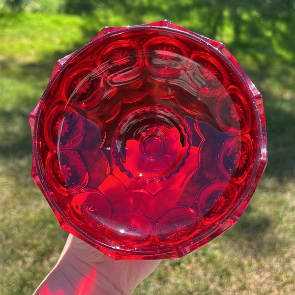 Vintage LE Smith Large Ruby Red Glass Moon and Star Pedestal Candy Dish - Picture 3 of 11